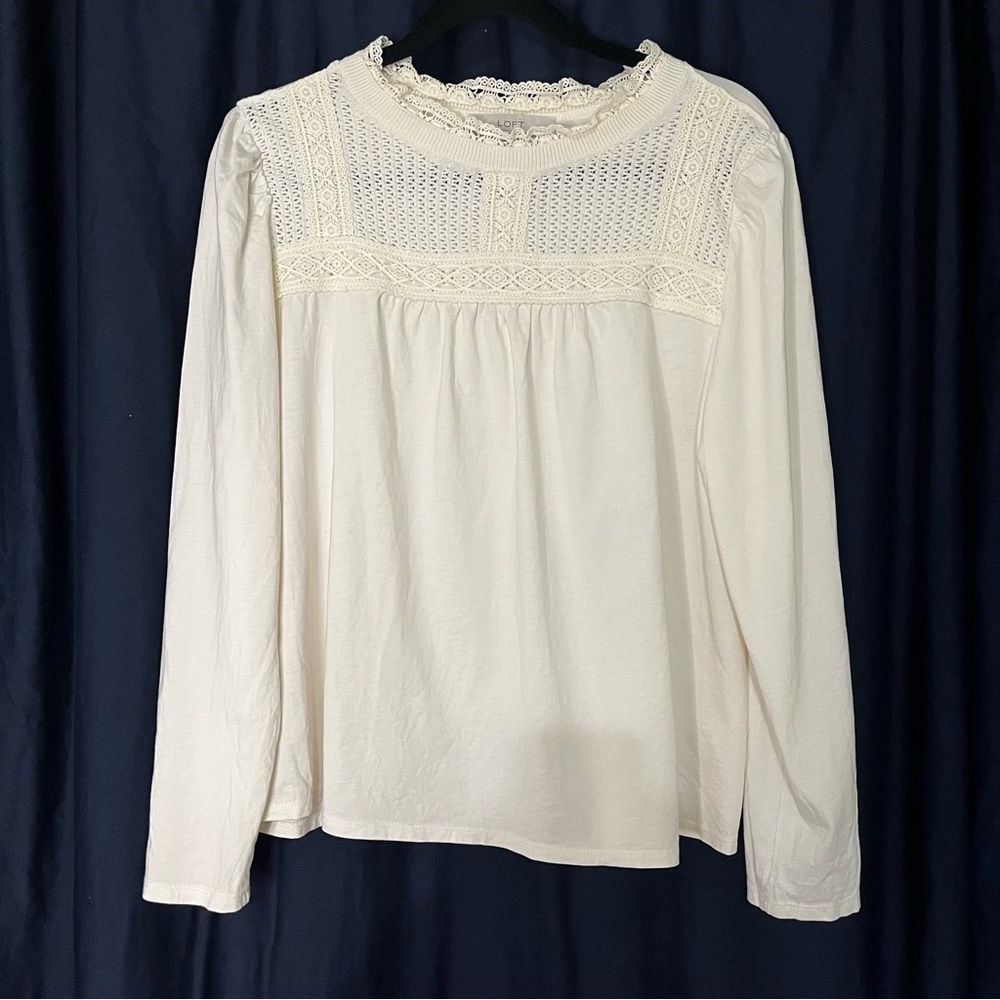 LOFT Cream Lace Detail Blouse